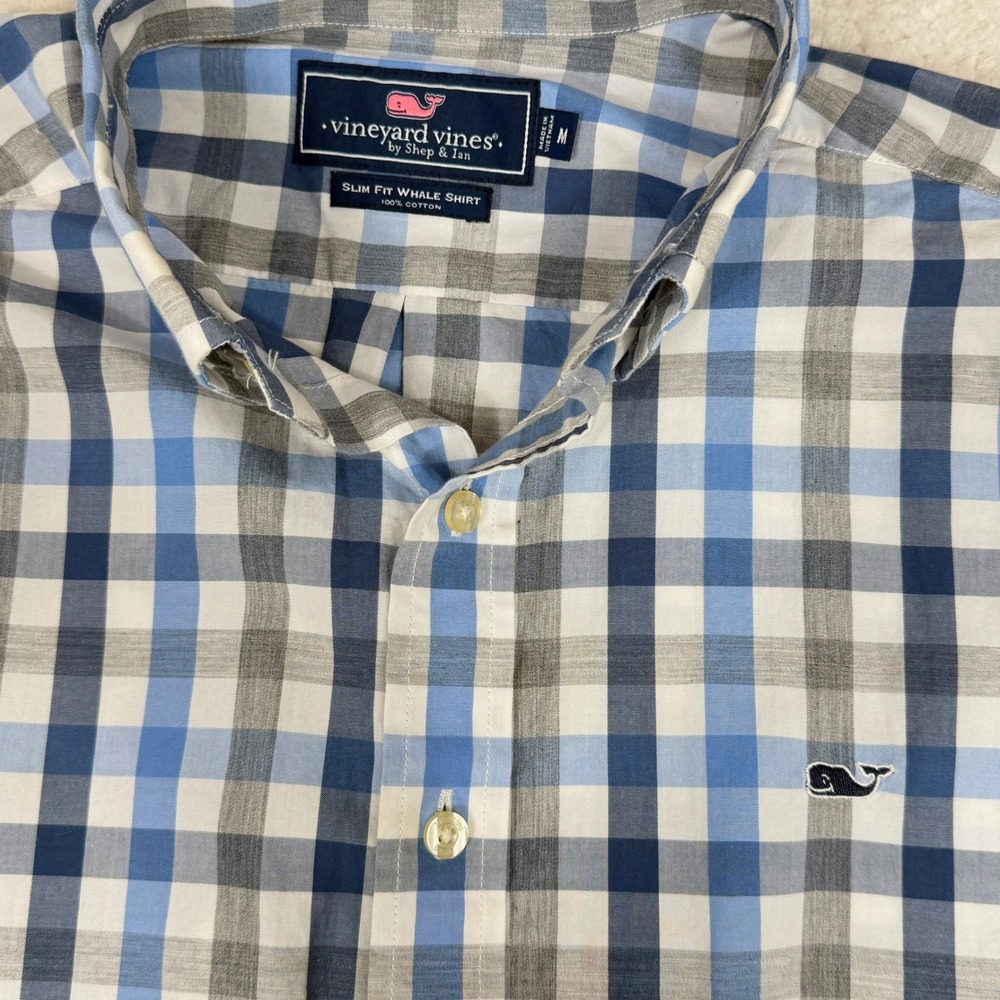 Lot of 2 Vineyard Vines Mens Medium Slim Fit Whale Shirts Plaid Gingham Blue Red - Picture 10 of 13